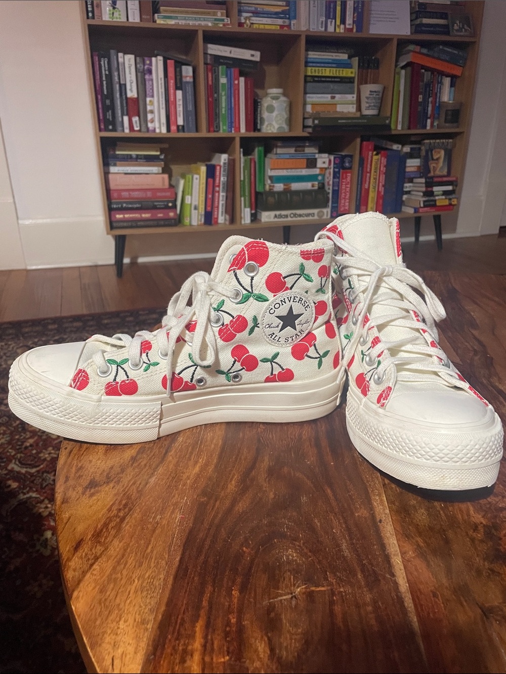 Converse White High-Top Sneakers with Red Cherry Print W7